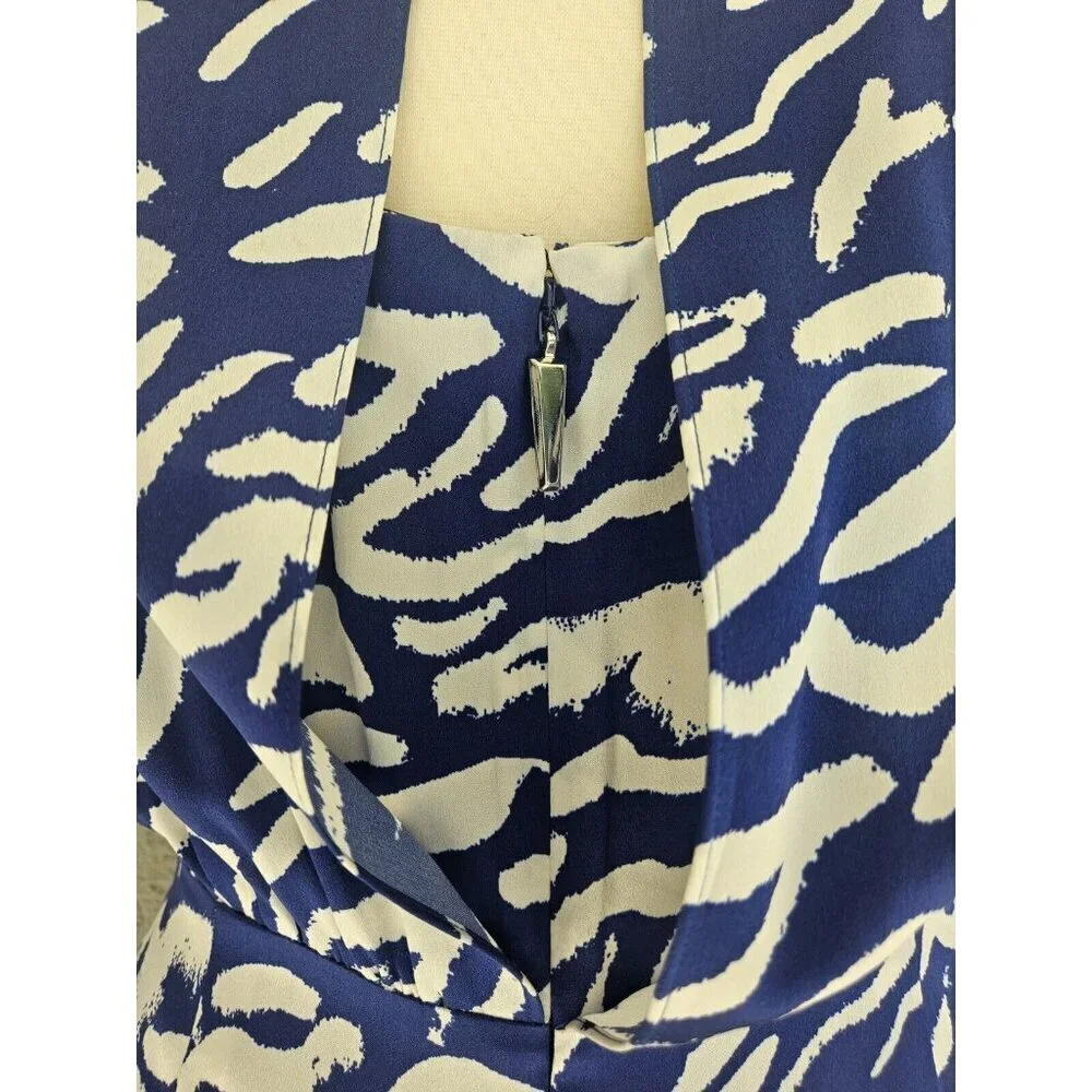 PRABAL GARUNG Blue and White Printed Silk Long Dress Ruched Bodice Size 8 - Picture 9 of 11